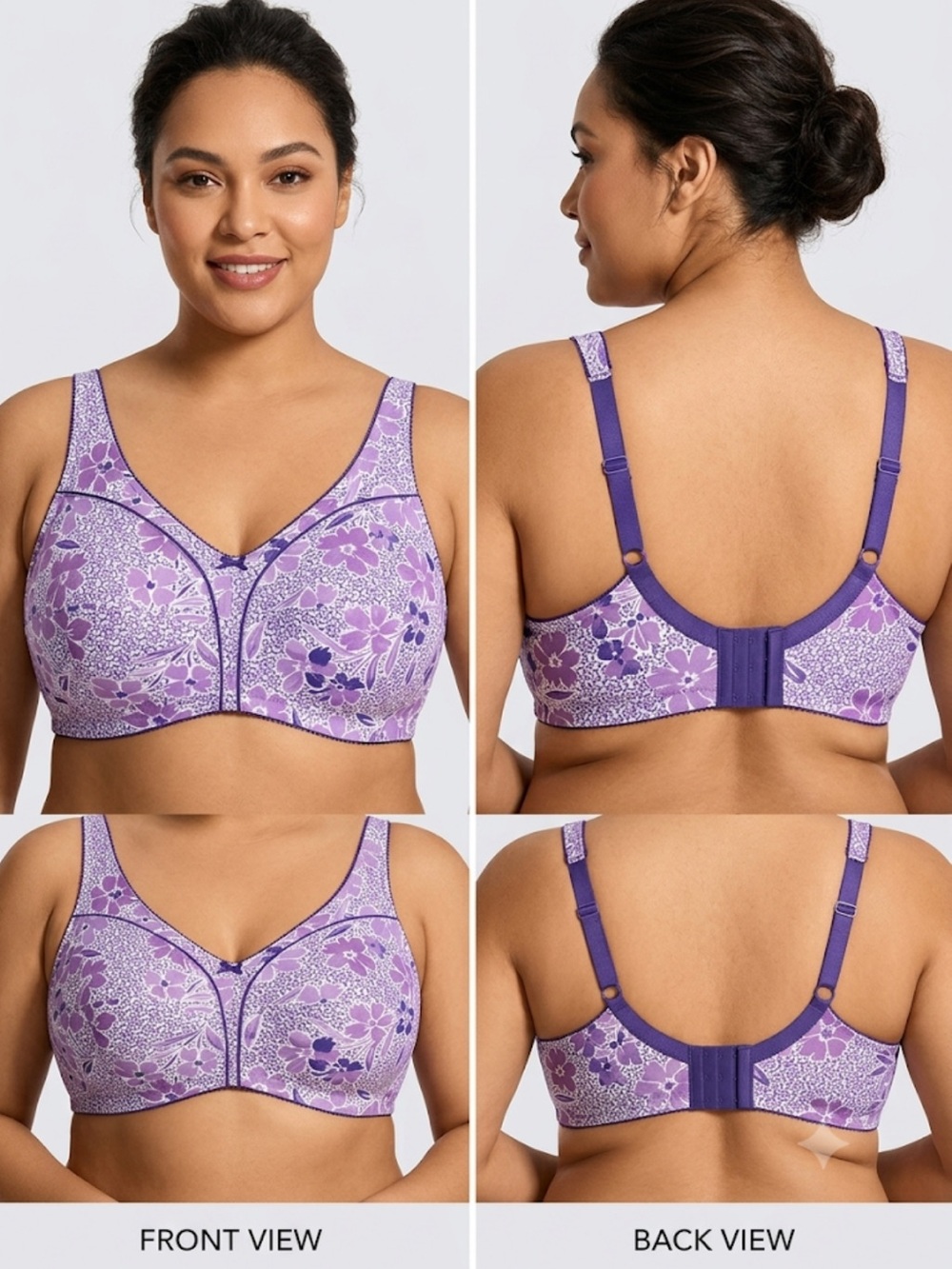 Purple Floral Wireless Full-Coverage Bra NWOT